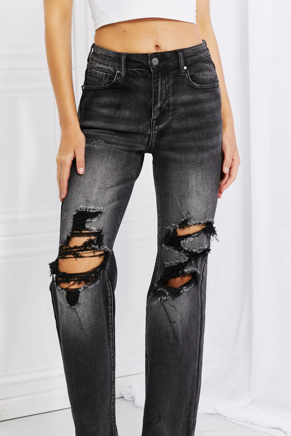 RISEN Full Size Lois Distressed Loose Fit Jeans - Ships from The USA