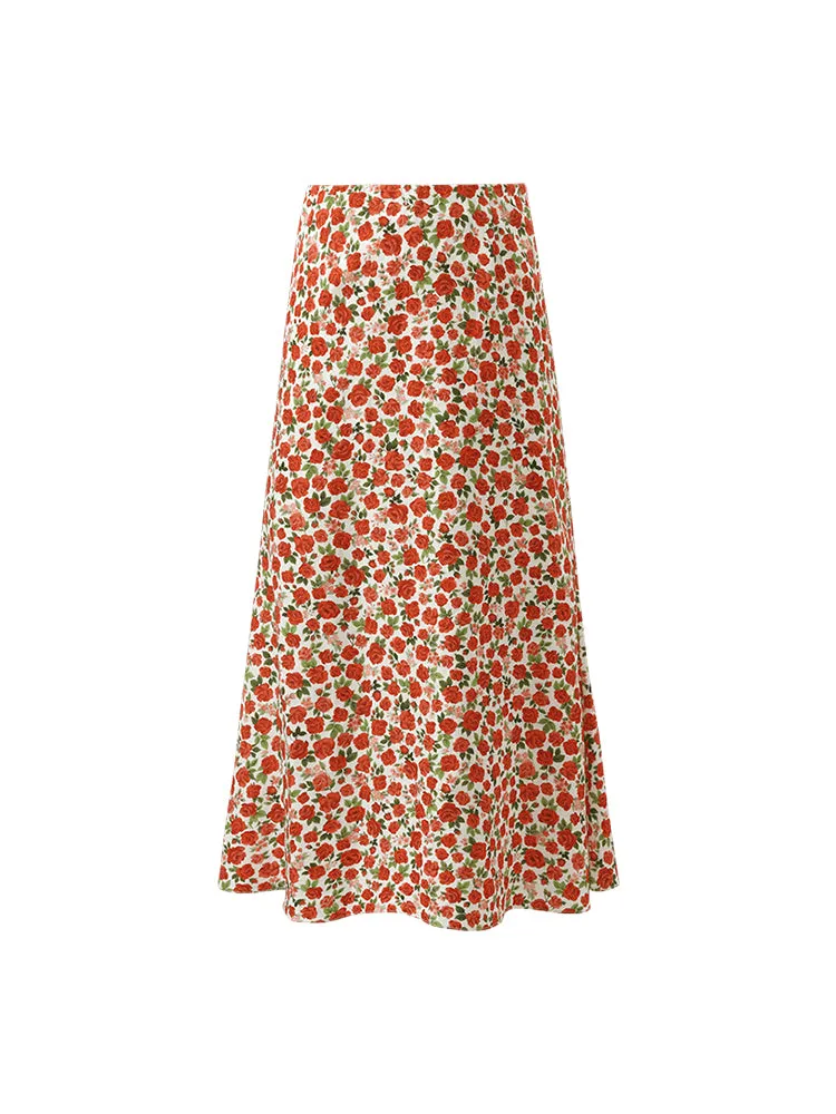 Rose Printed High-Waisted Women Half Mermaid Skirt