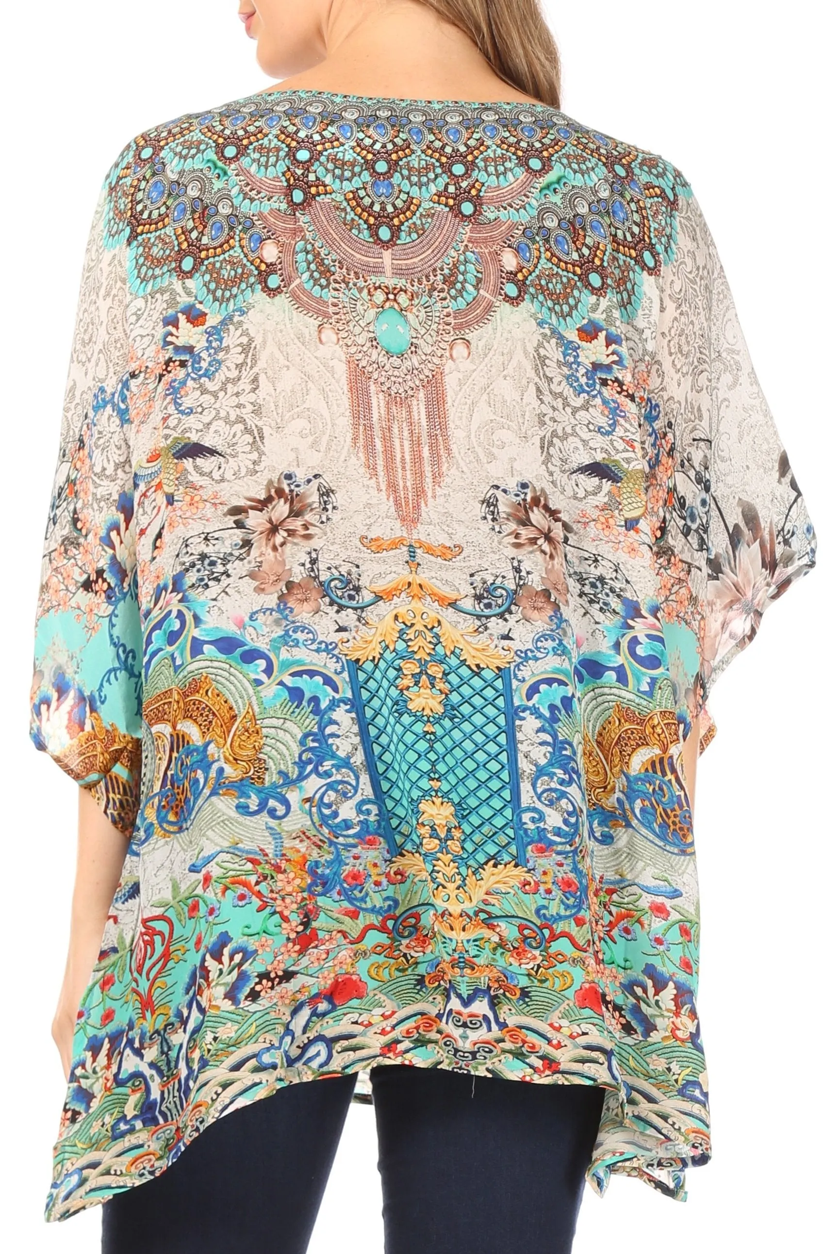 Sakkas Ella Women's Casual Short Sleeve Boxy Trendy Print Boho Blouse Top Tunic