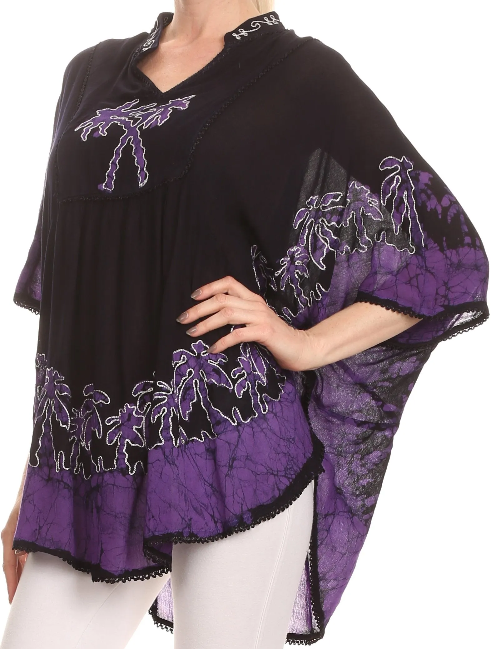 Sakkas Kevitas Long Embroiderd Palm Tree Tie Dye Tunic Blouse Shirt Poncho Top