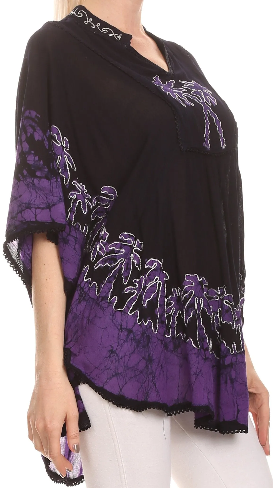 Sakkas Kevitas Long Embroiderd Palm Tree Tie Dye Tunic Blouse Shirt Poncho Top