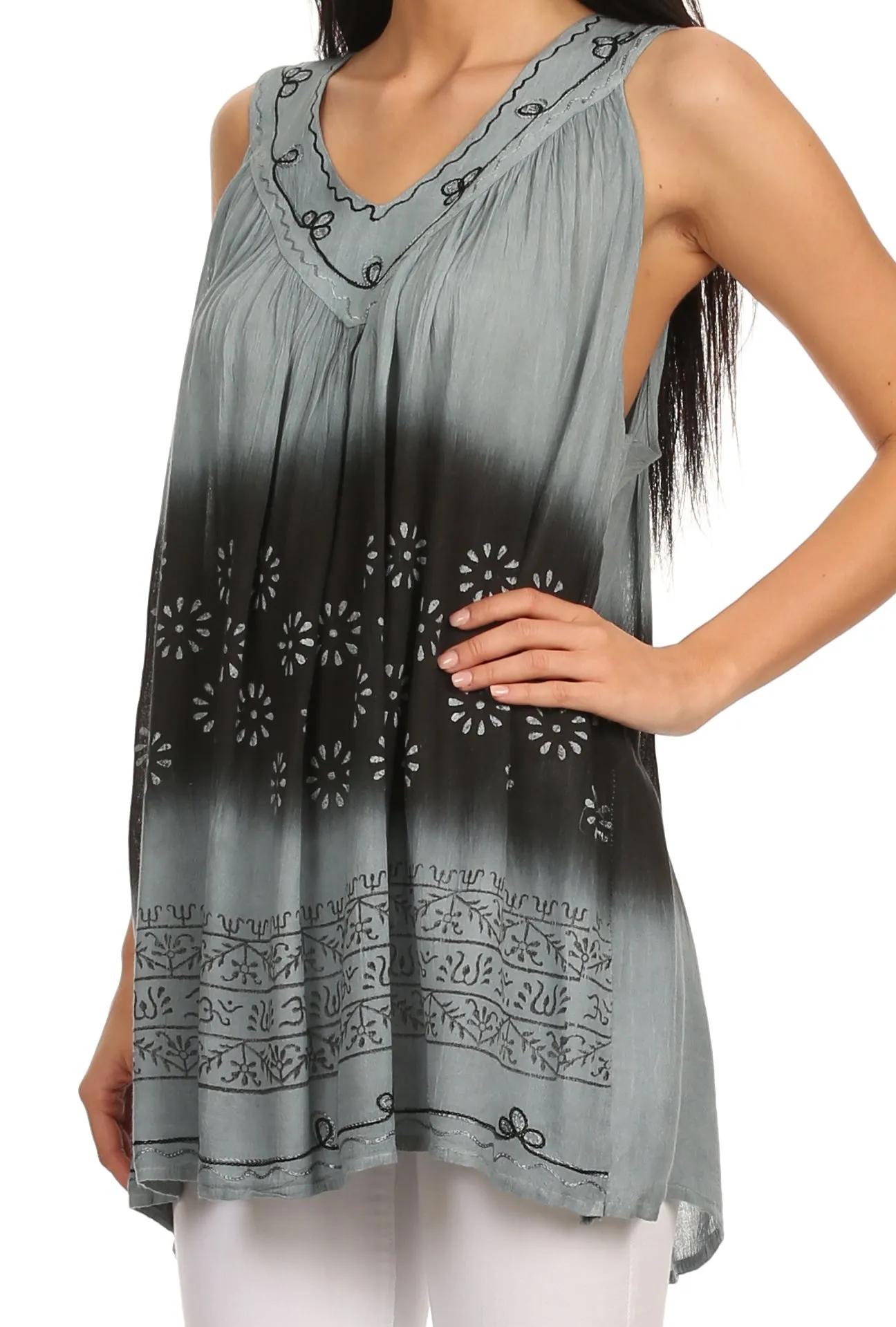 Sakkas  Lexi Embroidered two tone Sleeveless V neck Top