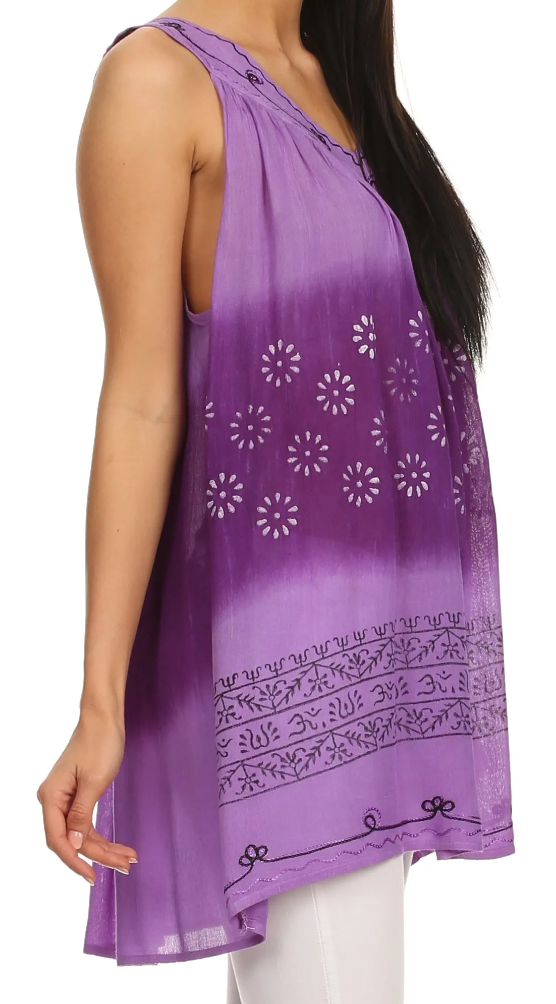 Sakkas  Lexi Embroidered two tone Sleeveless V neck Top