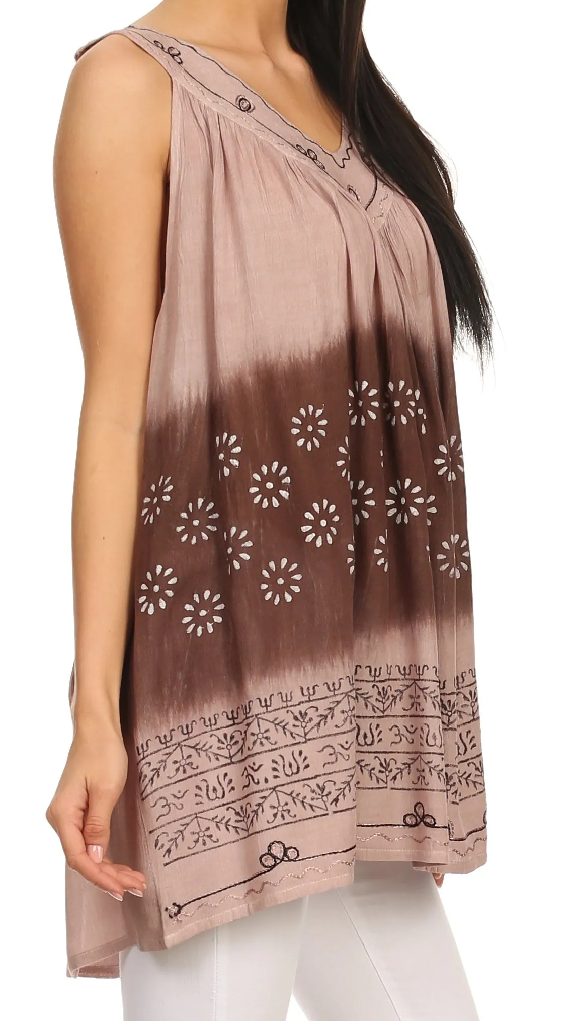 Sakkas  Lexi Embroidered two tone Sleeveless V neck Top