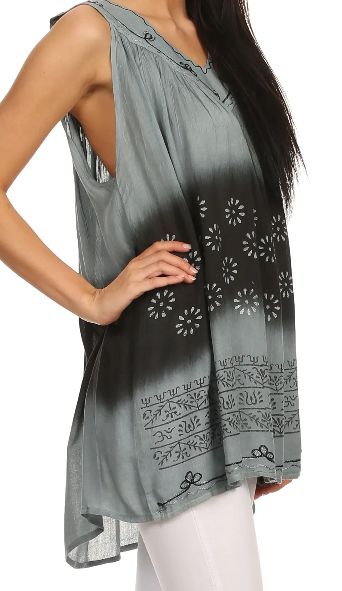 Sakkas  Lexi Embroidered two tone Sleeveless V neck Top