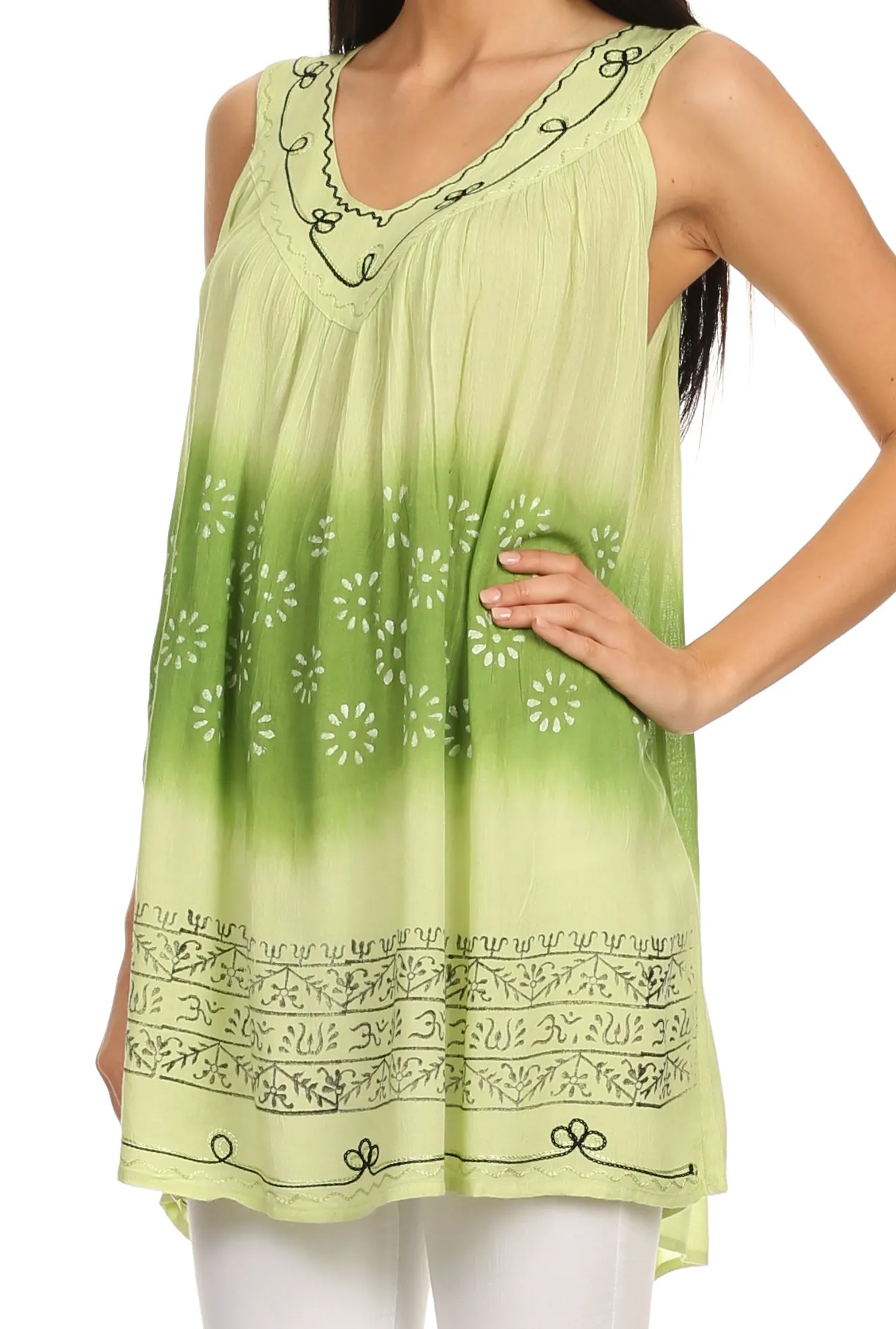 Sakkas  Lexi Embroidered two tone Sleeveless V neck Top