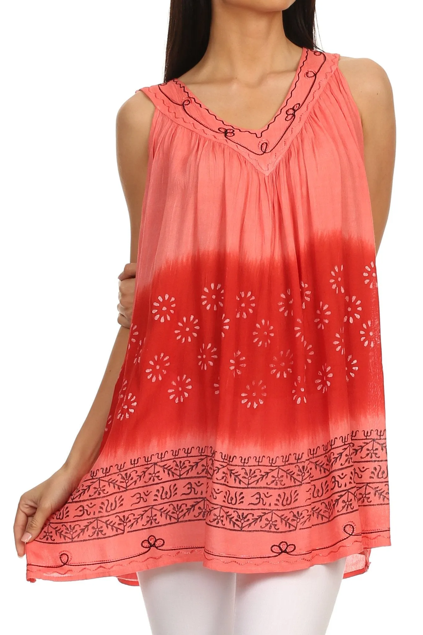 Sakkas  Lexi Embroidered two tone Sleeveless V neck Top