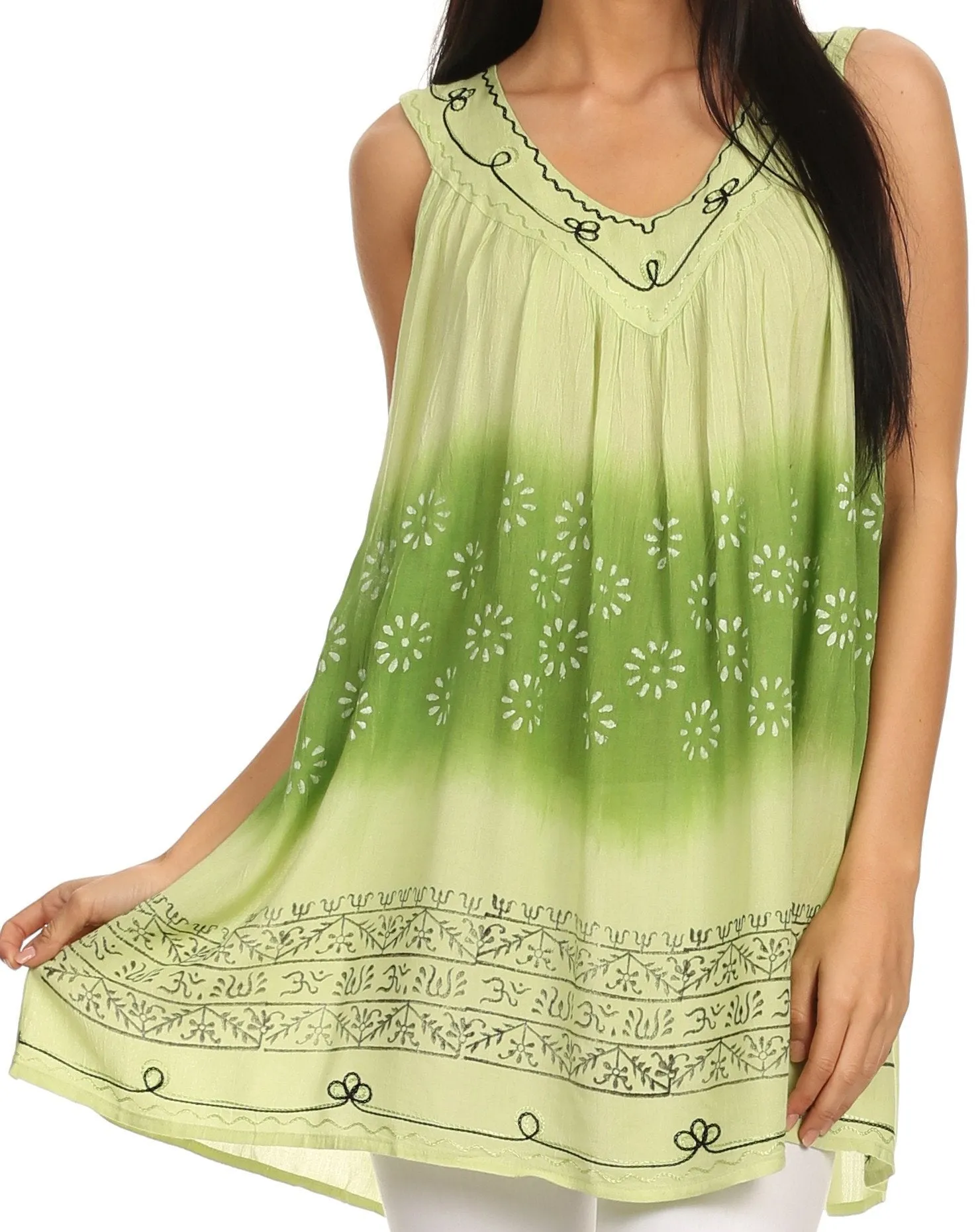 Sakkas  Lexi Embroidered two tone Sleeveless V neck Top