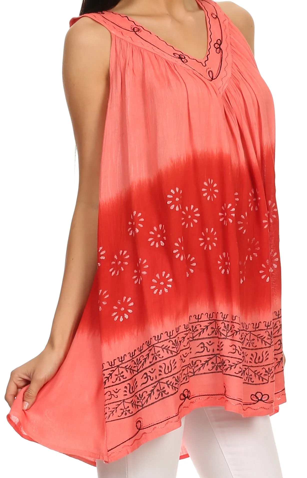 Sakkas  Lexi Embroidered two tone Sleeveless V neck Top