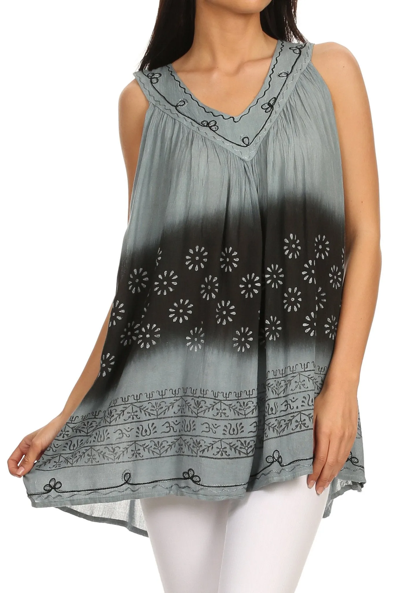 Sakkas  Lexi Embroidered two tone Sleeveless V neck Top