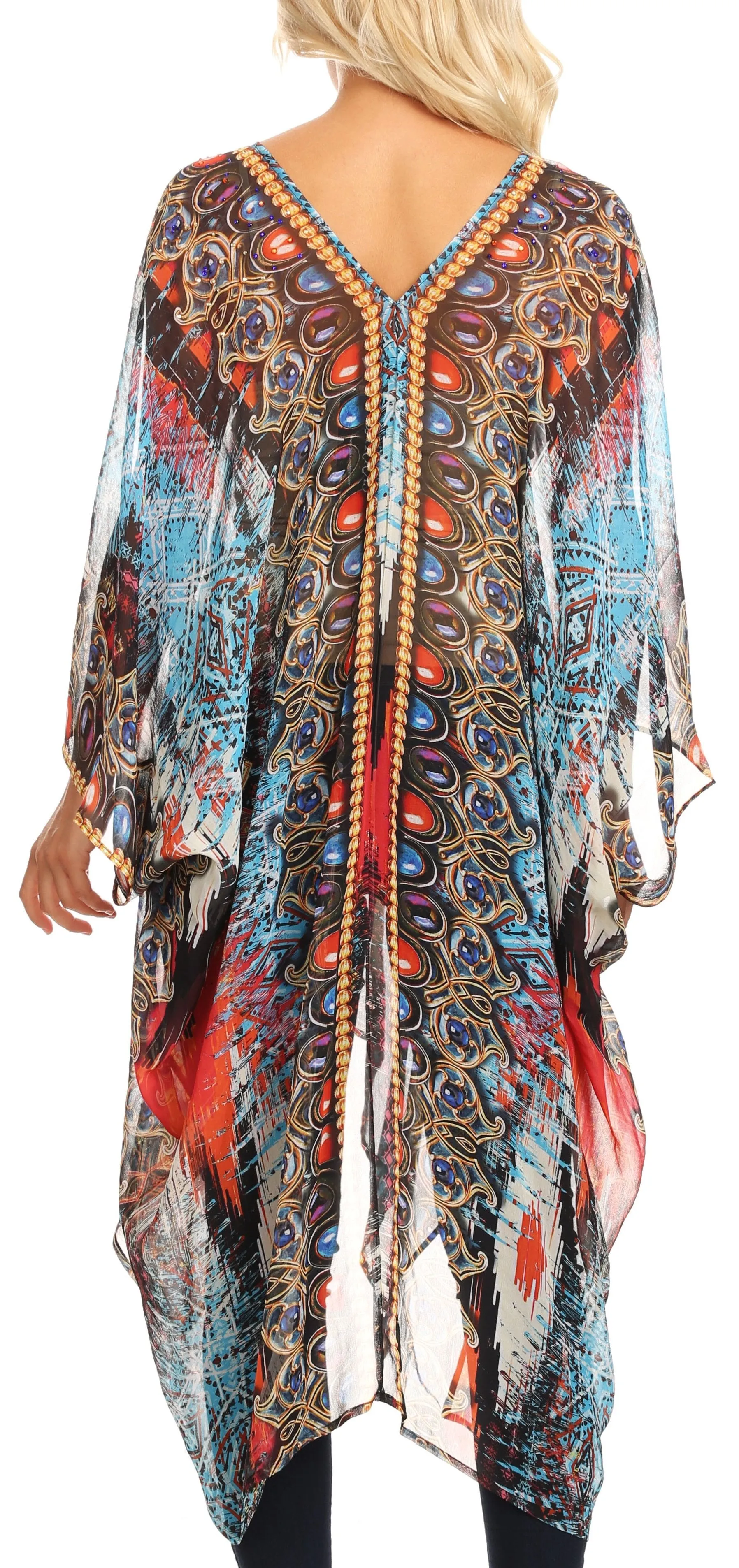 Sakkas Livi  Women's V Neck Beach Dress Cover up Caftan Top Loose with Rhinestone