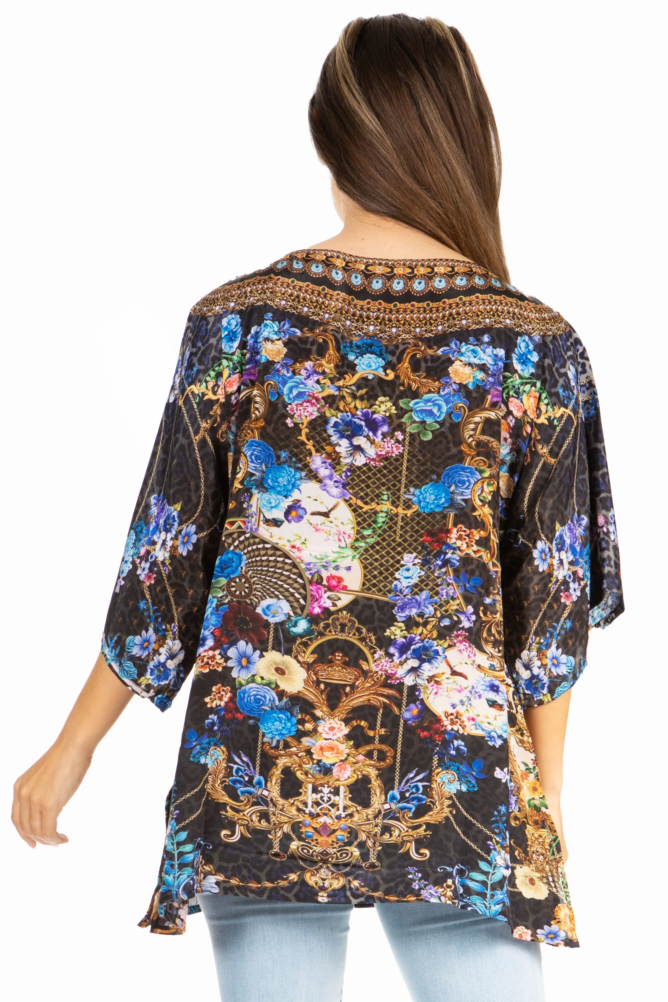 Sakkas Marina Floral Women's Blouse - Short Sleeve Tunic