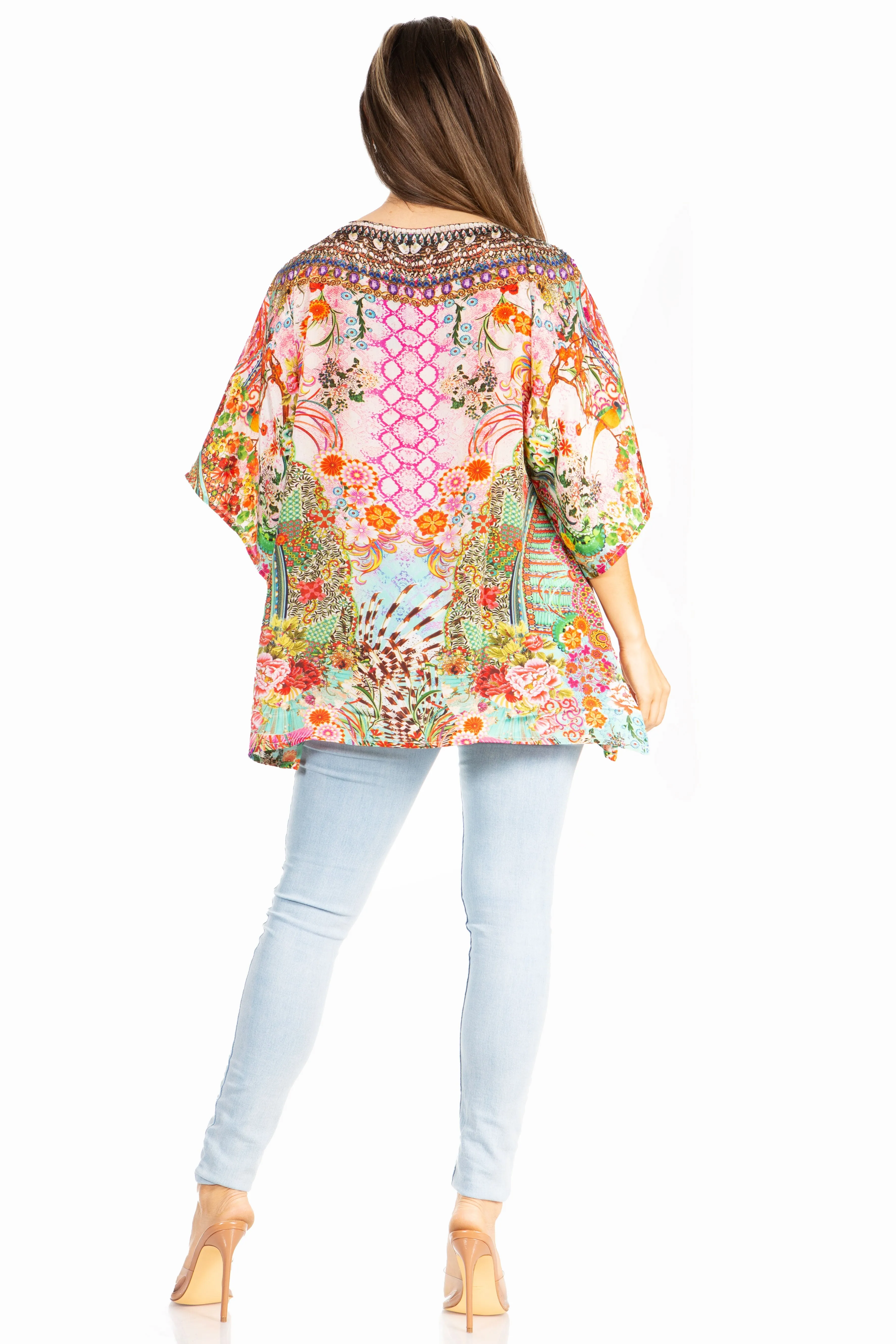 Sakkas Marina Floral Women's Blouse - Short Sleeve Tunic