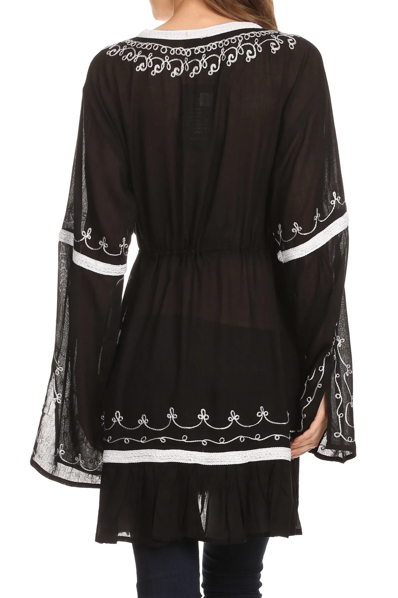 Sakkas Melina Embroidered V-Neck Kimono Sleeves Rayon Tunic Blouse / Cover-up