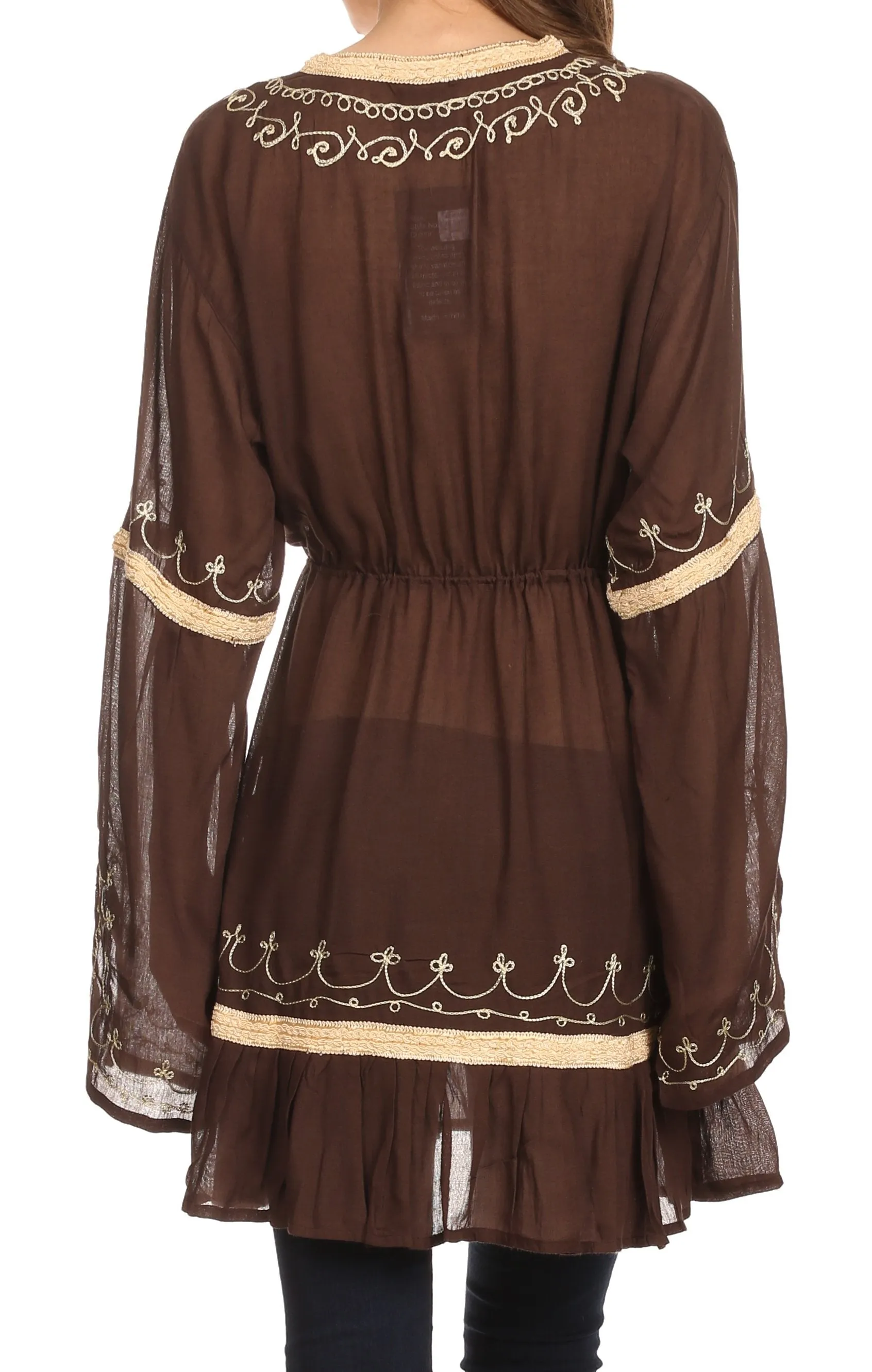 Sakkas Melina Embroidered V-Neck Kimono Sleeves Rayon Tunic Blouse / Cover-up