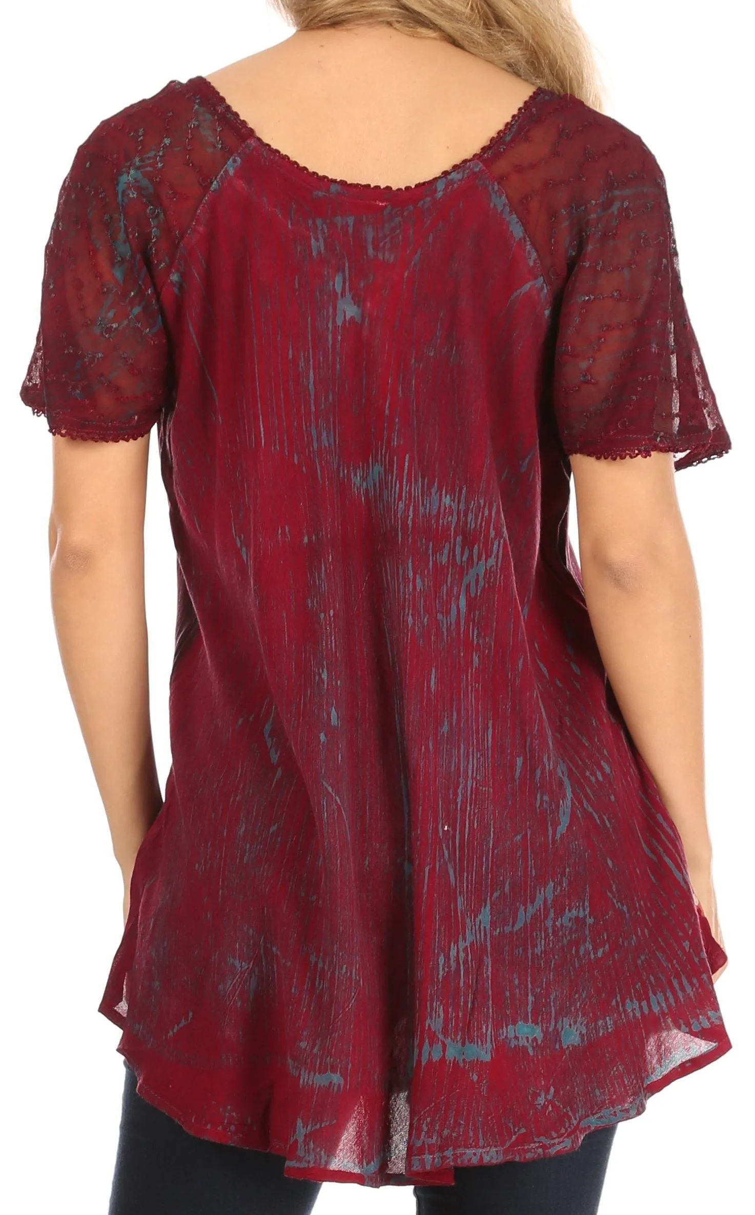 Sakkas Petra Women's Casual Loose Flared Corset Short Sleeve Lace Blouse Top Tunic