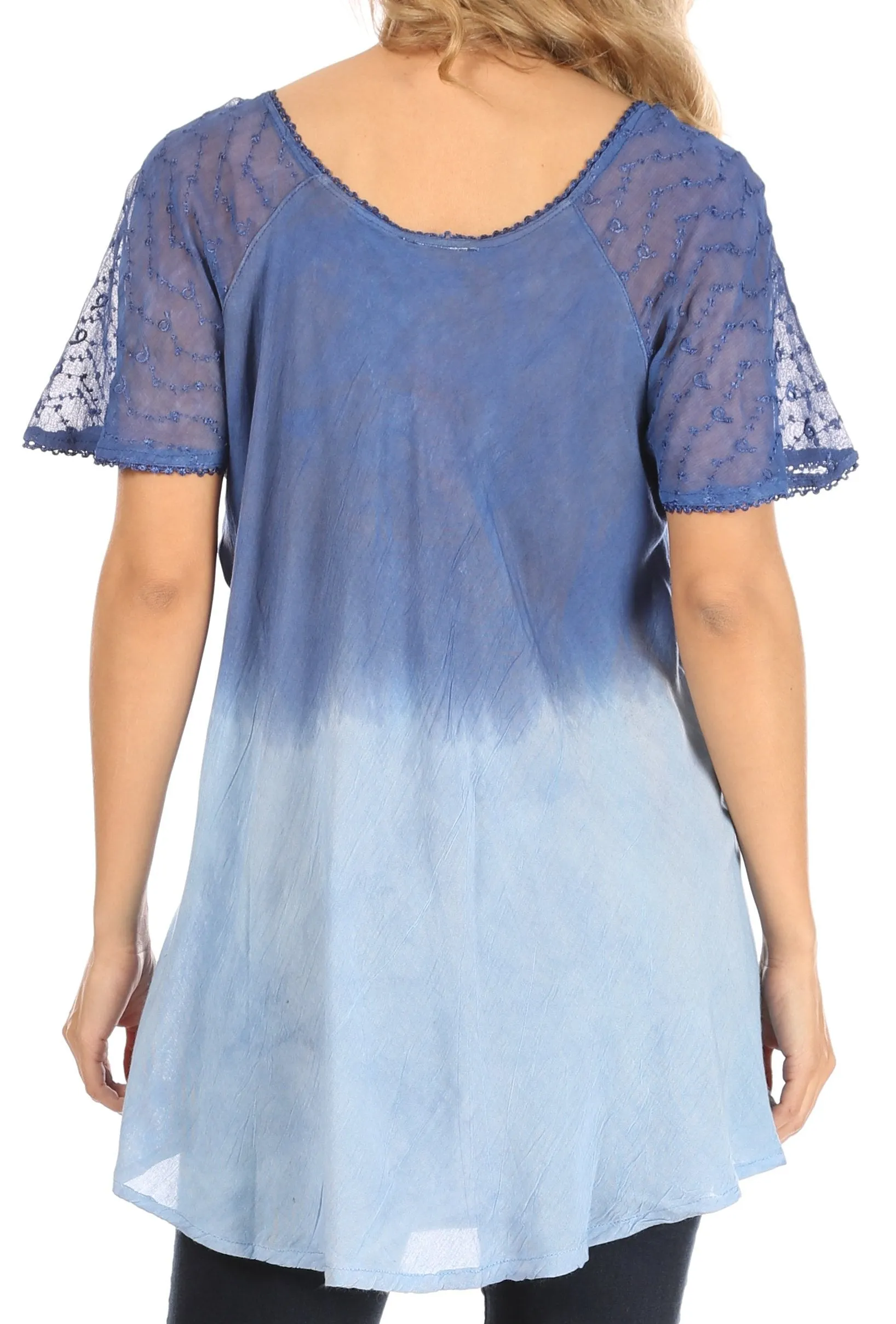 Sakkas Petra Women's Casual Loose Flared Corset Short Sleeve Lace Blouse Top Tunic