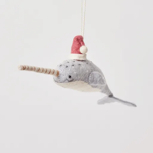 Santa Gray Blue Narwhal Ornament