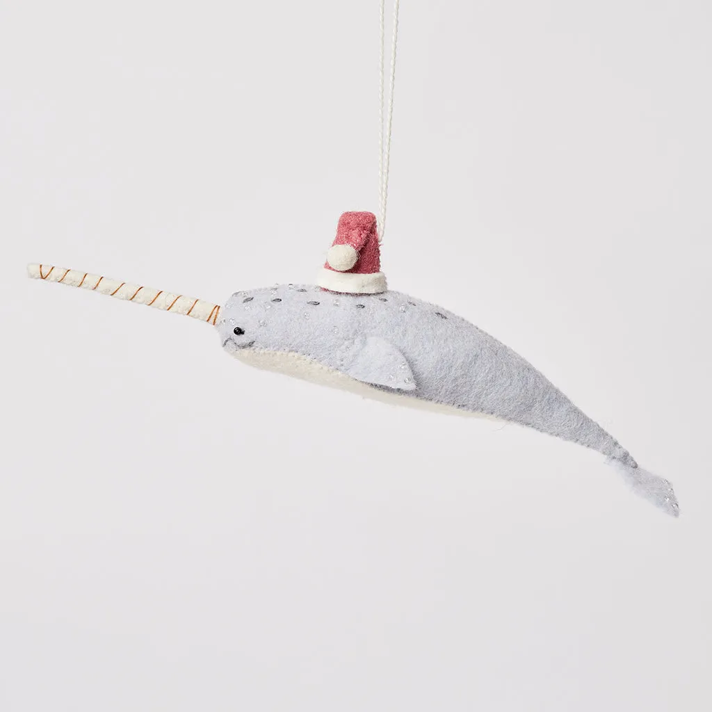 Santa Gray Blue Narwhal Ornament