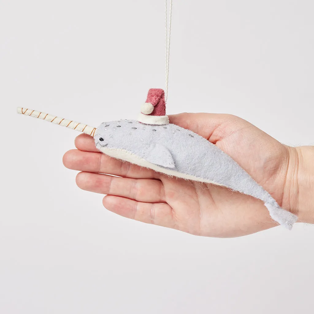 Santa Gray Blue Narwhal Ornament