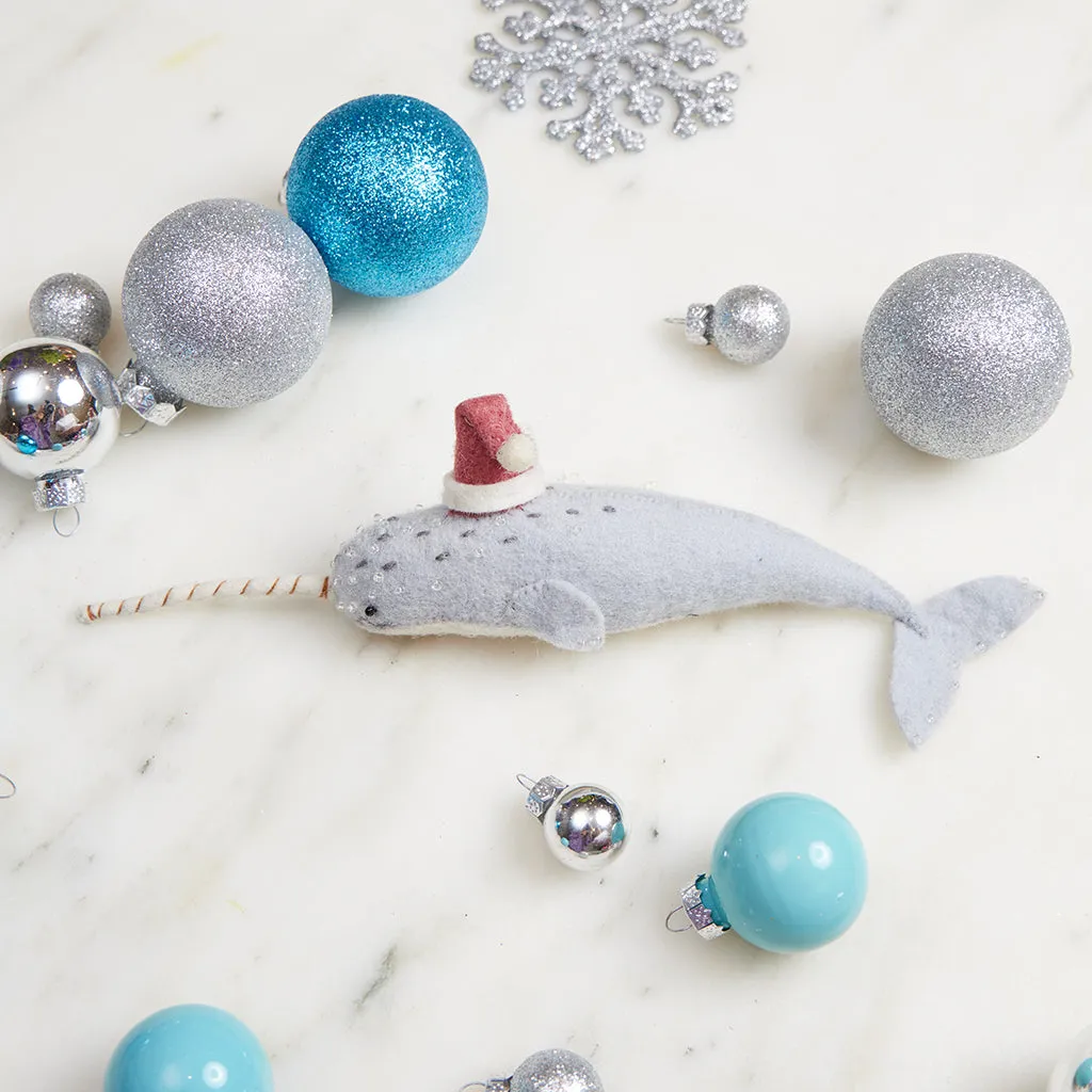 Santa Gray Blue Narwhal Ornament