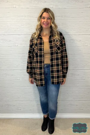 Tammy Flannel Button Up Top - Black Plaid