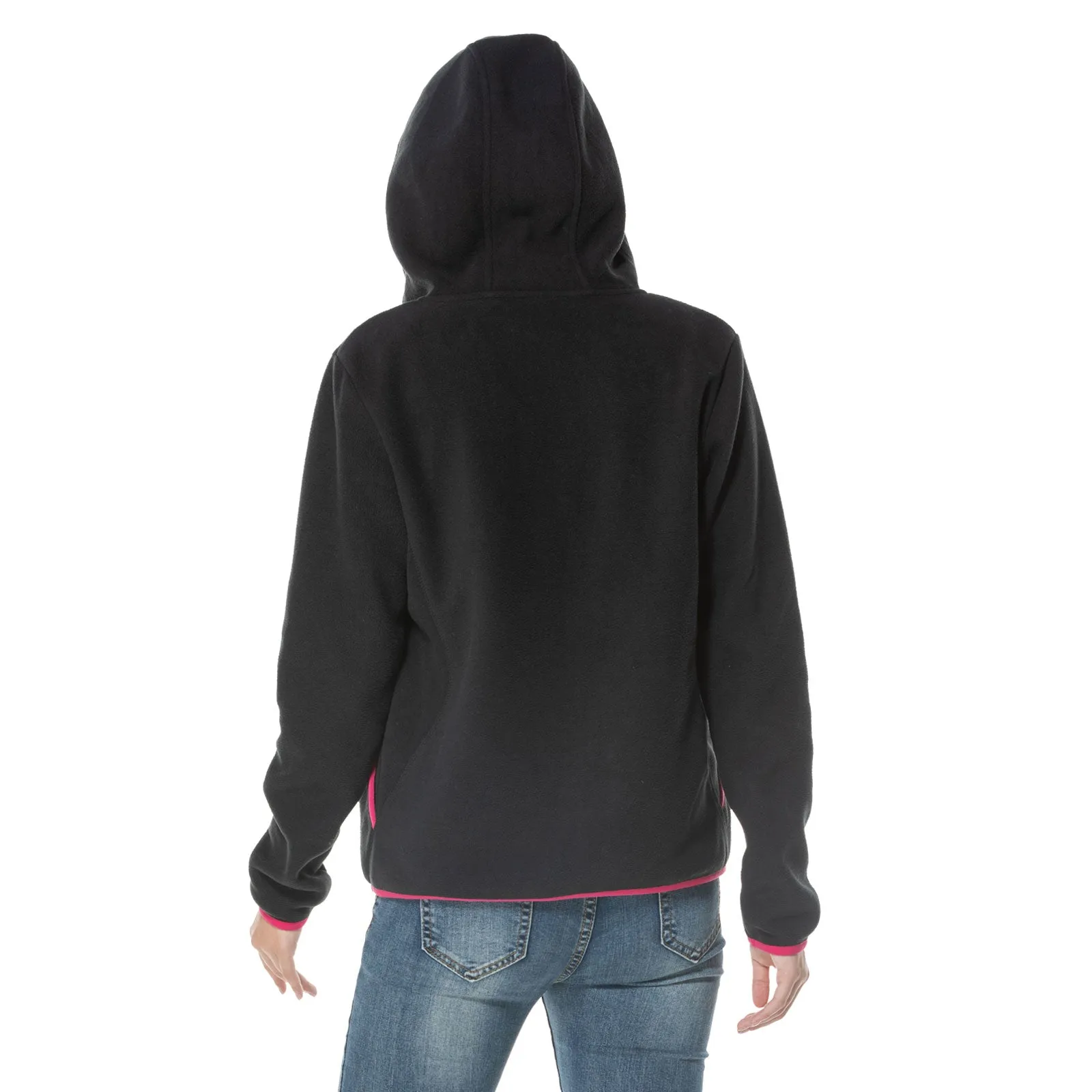 Trimmed Stretch Women's Fleece Hoodie Black and Cerise size S M L XL