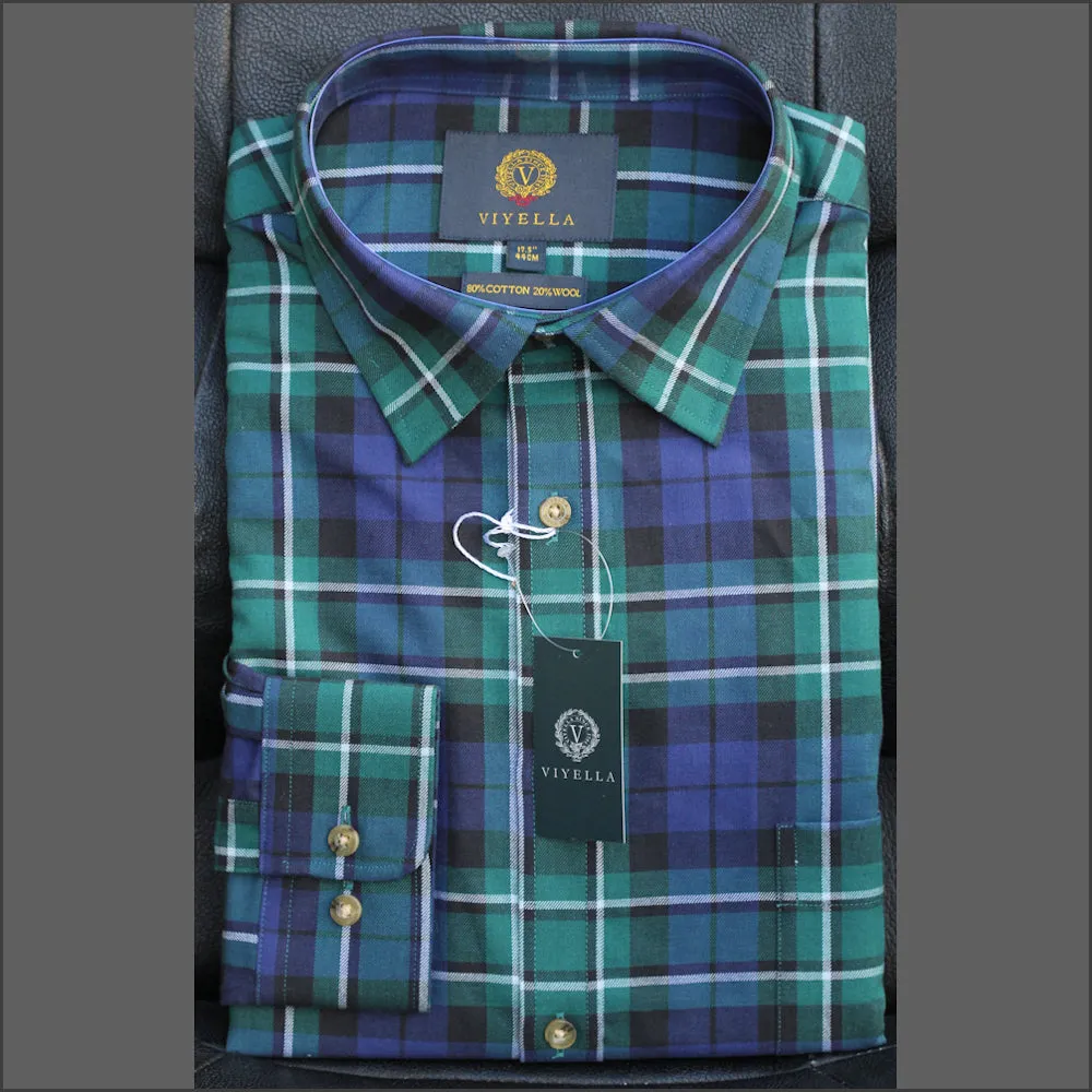 VIYELLA Green & Blue CHECK WOOL BLEND SHIRT<>