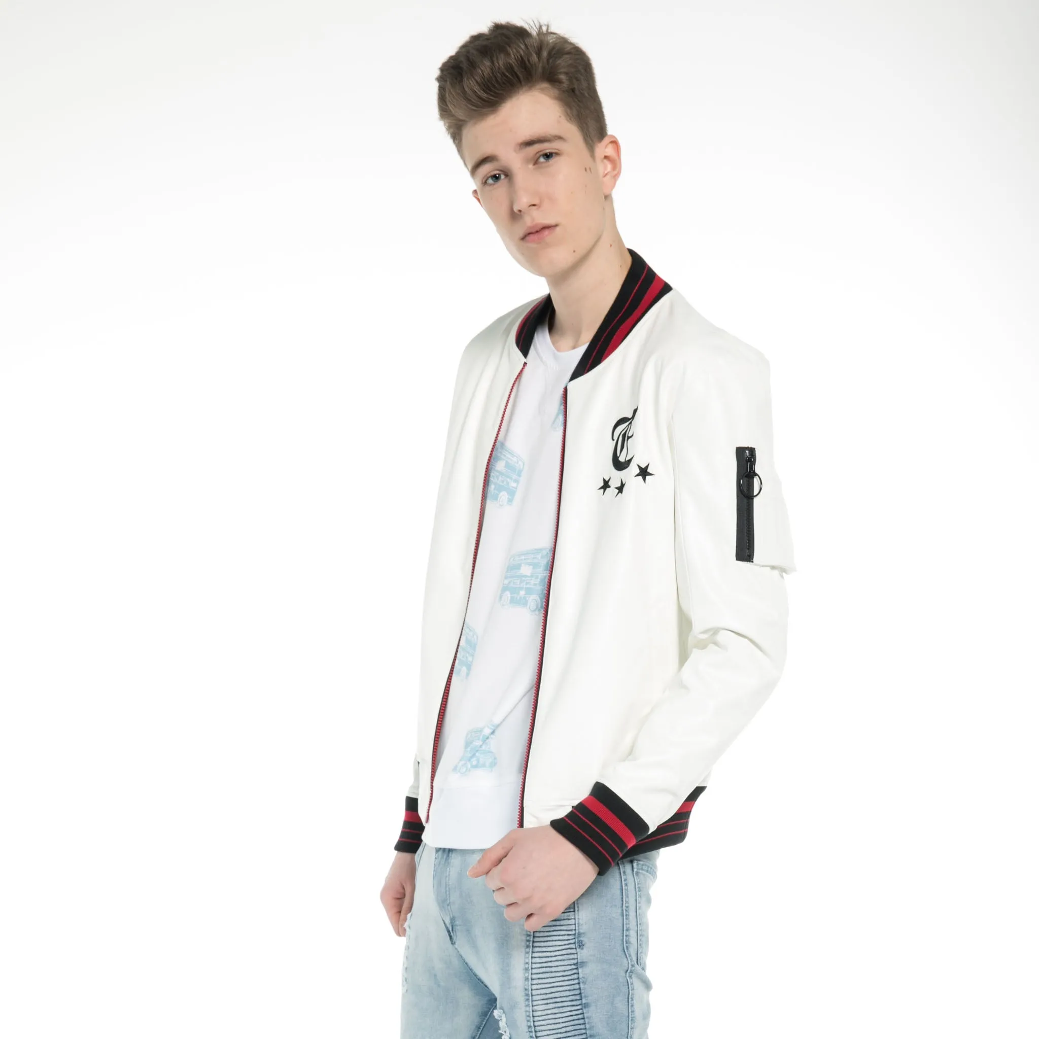 Washed Faux Leather Baseball Jacket