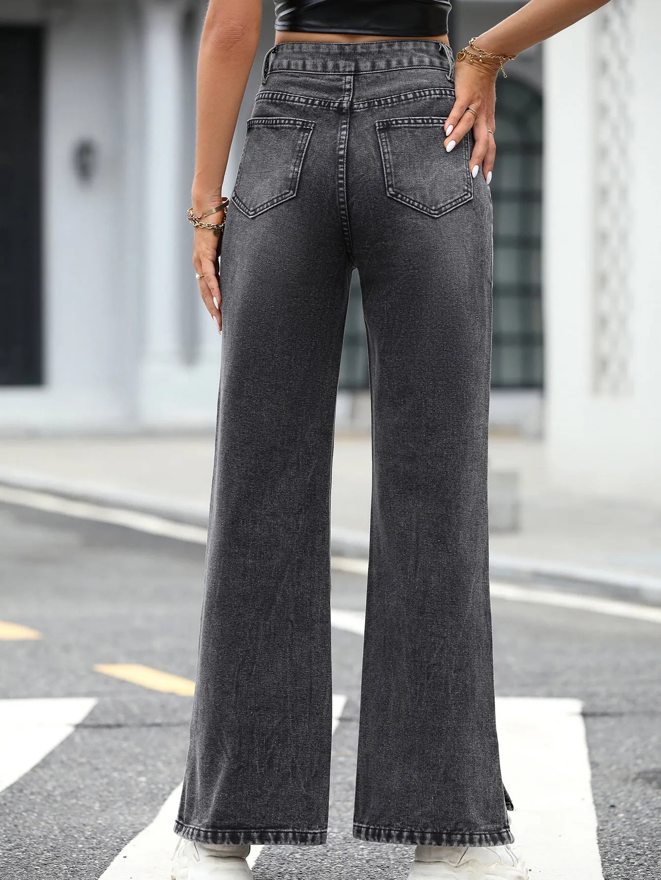 Women Clothing Trendy Thin Looking Casual High Waist Loose Denim Length