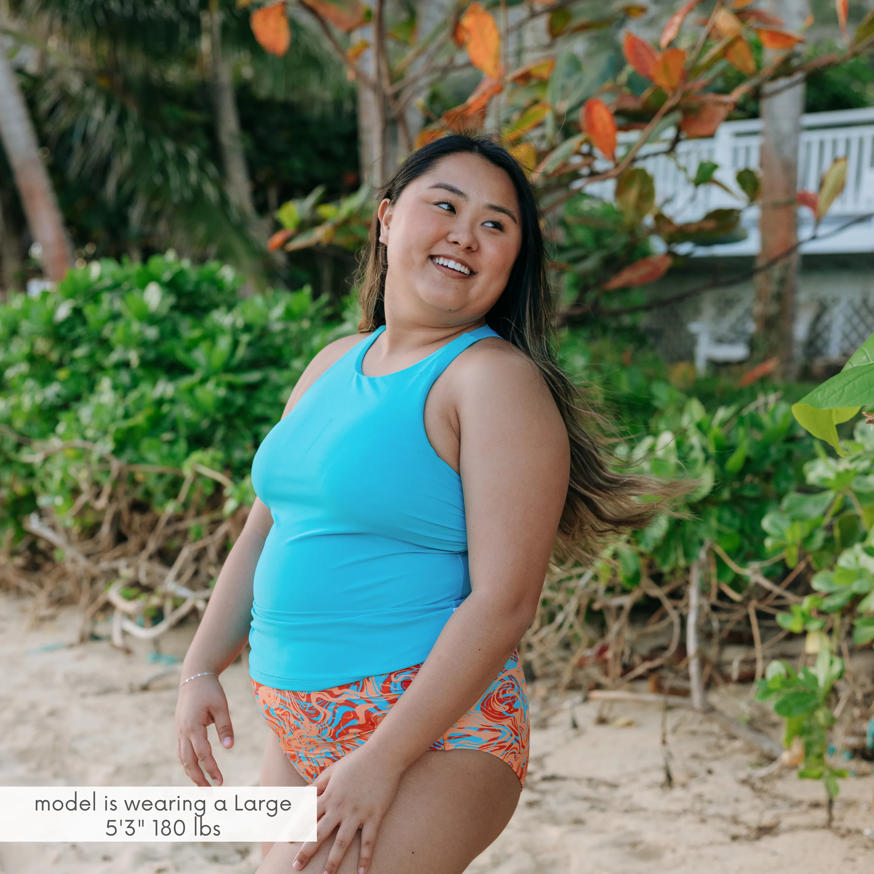 Women’s High Neck Fitted Tankini Top | “Scuba Blue”