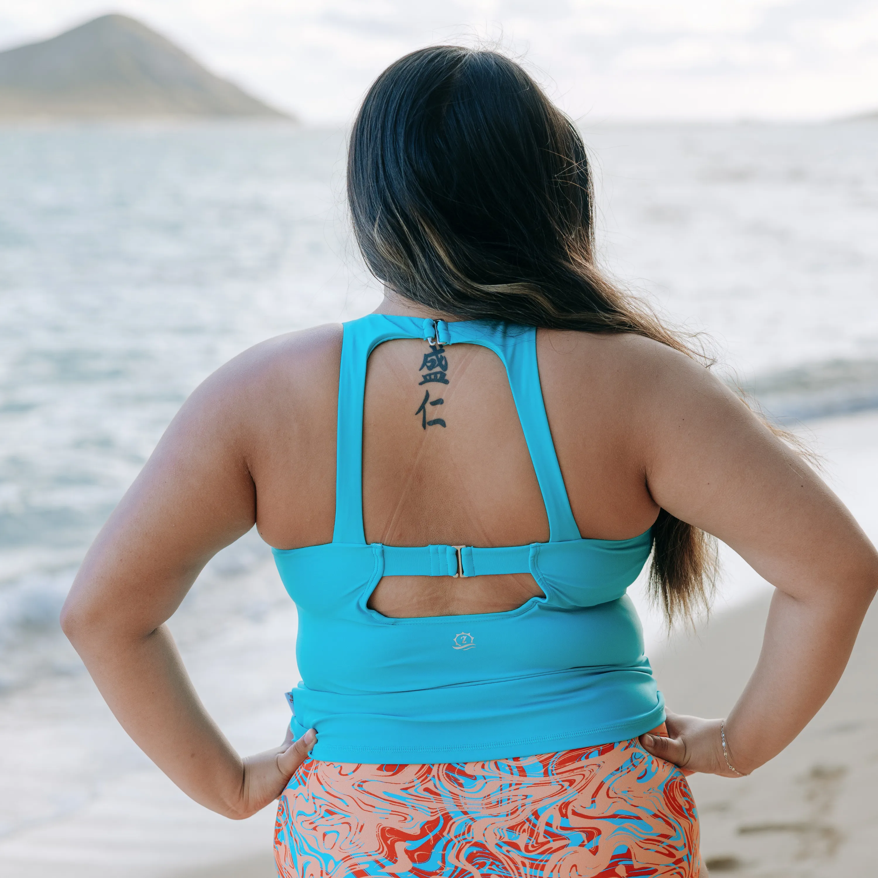 Women’s High Neck Fitted Tankini Top | “Scuba Blue”